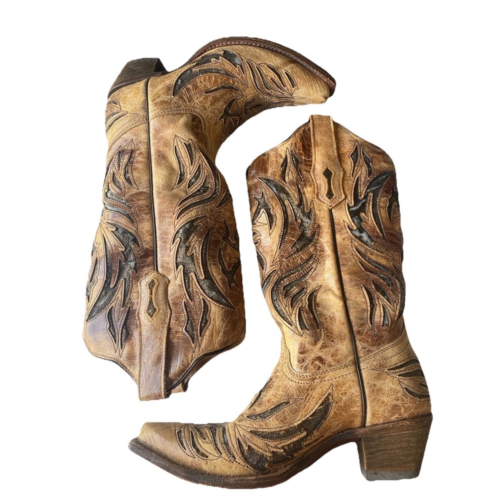 Corral Vintage Distressed Leather Eagle Overlay Western Boots Women's 7M - Picture 3 of 8
